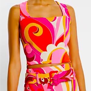 Like New Express Printed Square Neck Crop Tank- Large